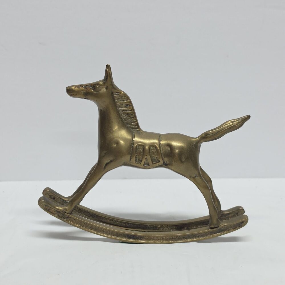 Brass Rocking Horse Figurine 5.5' x 6.5' Collectible Vintage MCM